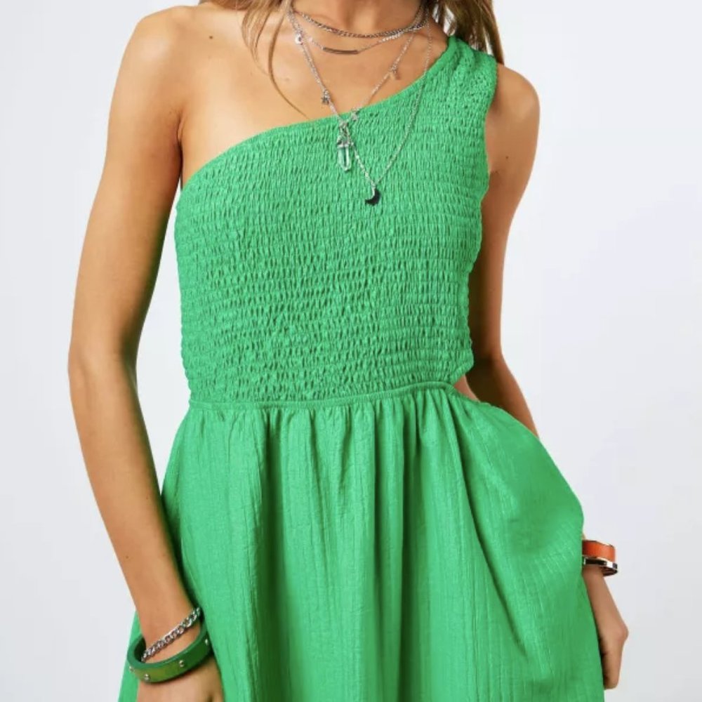 Smocked One Shoulder Cut Out Maxi